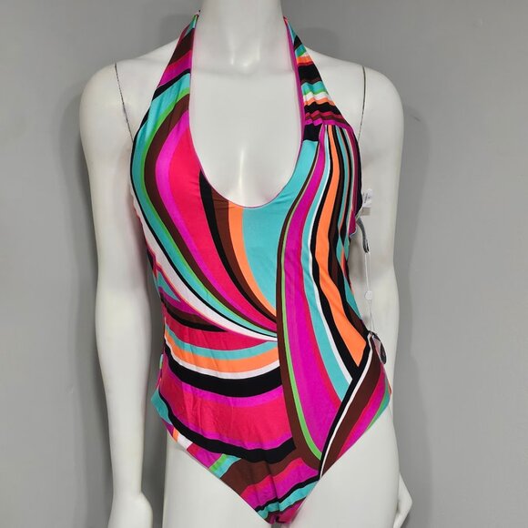 Trina Turk Reversible Plunge Halter One-Piece Swimsuit - Picture 2 of 16